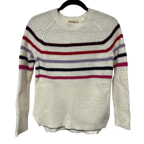 Marine Layer Delaney Raglan Striped Waffle Knit Sweater Cream Red Pink Size XS - Picture 1 of 9
